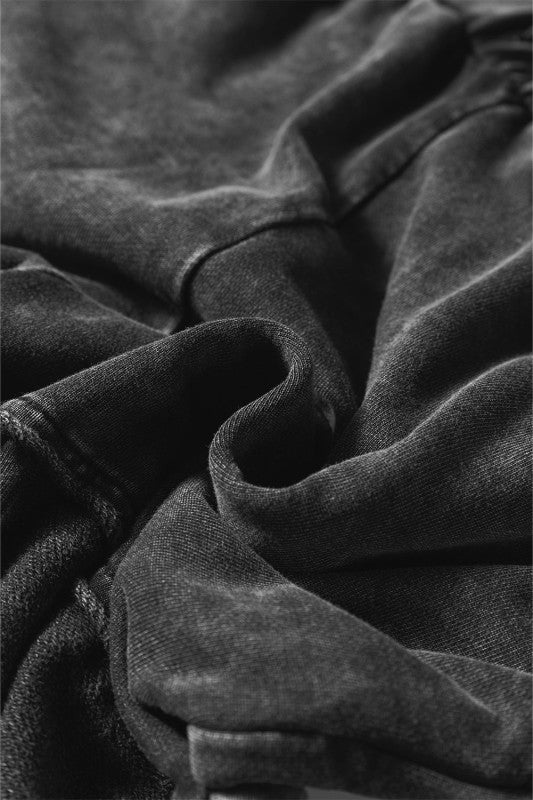 Mineral Wash Patchwork Tiered Wide Leg Pants free shipping -Oh Em Gee Boutique