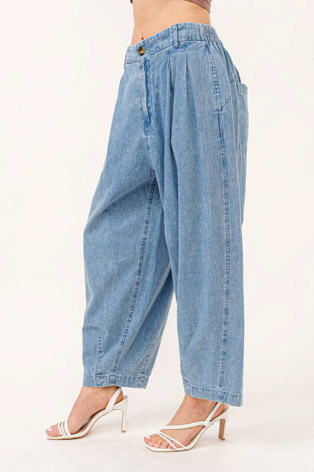 And The Why Elastic Back Pleated Baggy Jeans free shipping -Oh Em Gee Boutique