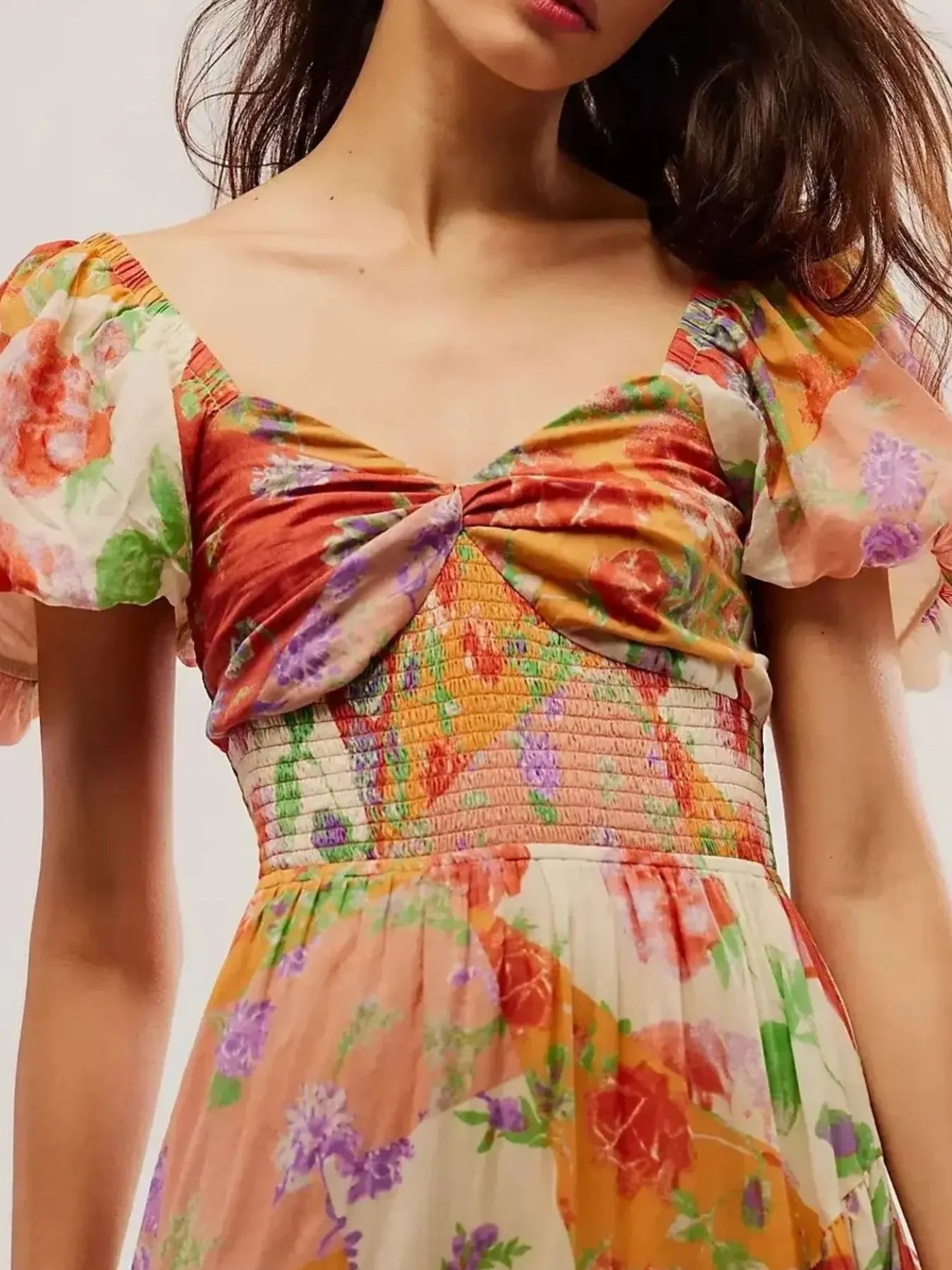 Printed Sweetheart Neck Puff Sleeve Maxi Dress free shipping -Oh Em Gee Boutique