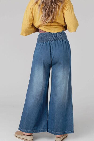 Smocked Wide Leg Jeans free shipping -Oh Em Gee Boutique