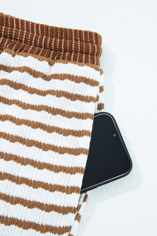 Plus Size Stripe V-Neck Pullover and Drawstring Pants Set free shipping -Oh Em Gee Boutique