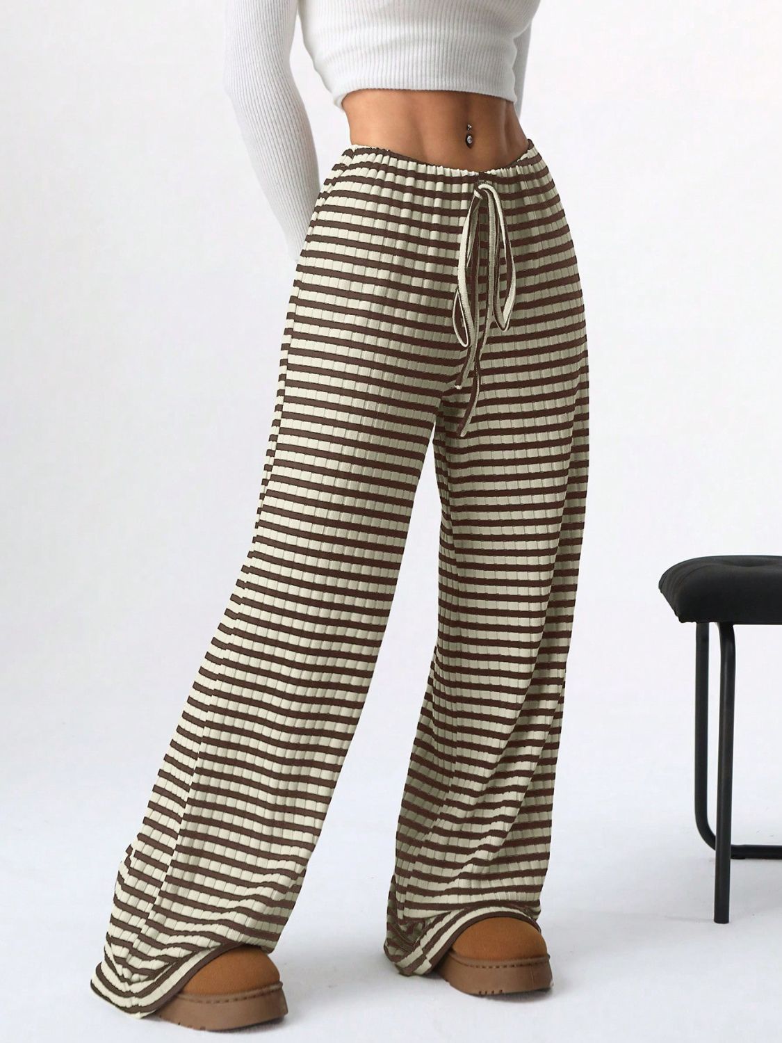 Tied Striped Wide Leg Pants free shipping -Oh Em Gee Boutique