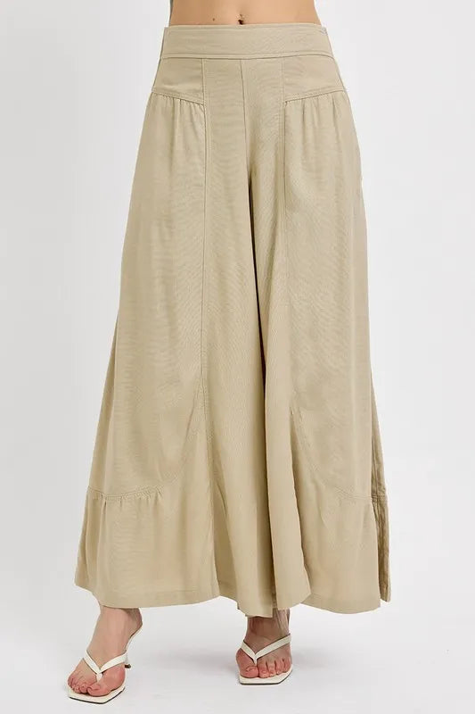 RISEN Shirring Detail Wide Leg Pants free shipping -Oh Em Gee Boutique