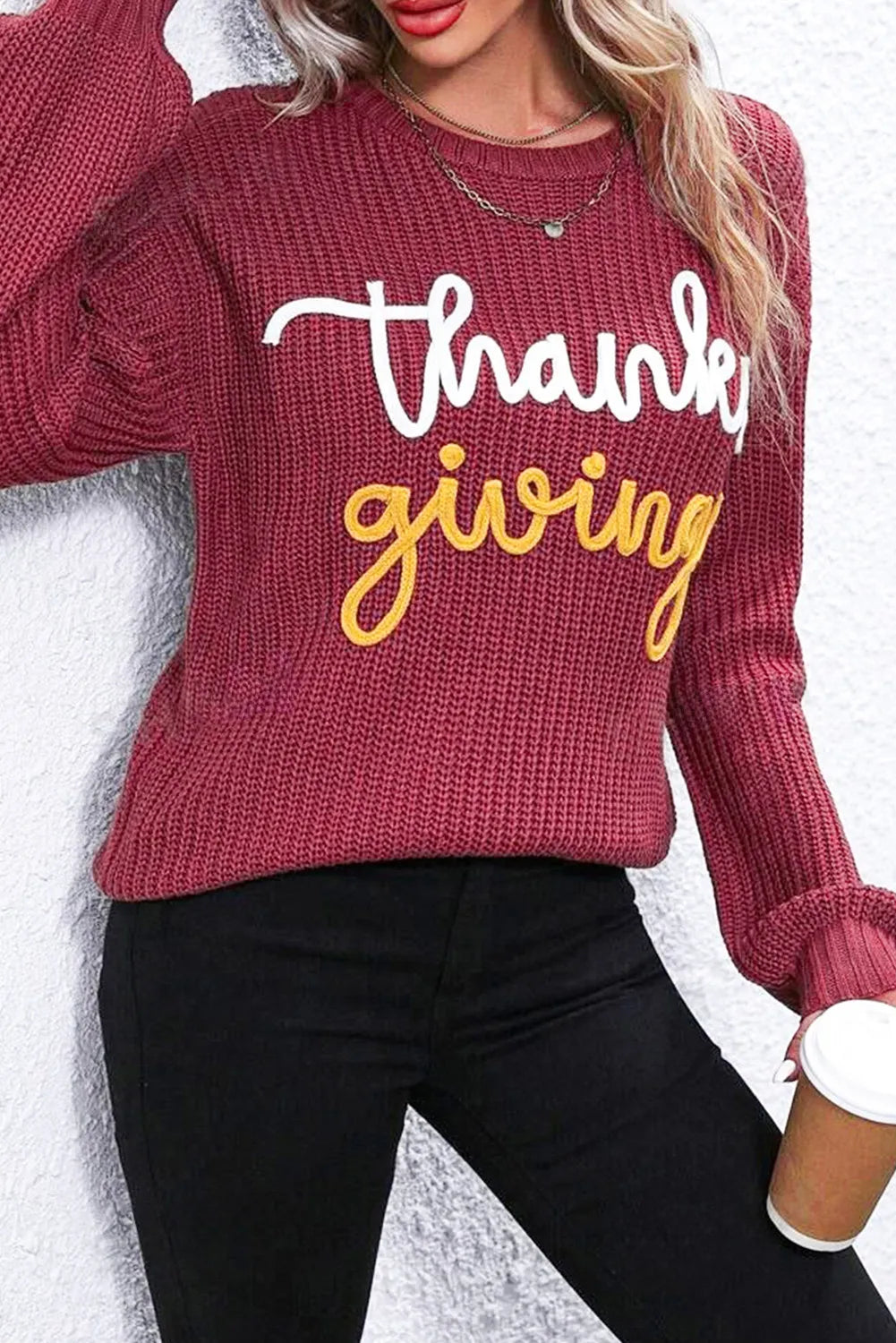 THANKSGIVING Round Neck Long Sleeve Sweater free shipping -Oh Em Gee Boutique