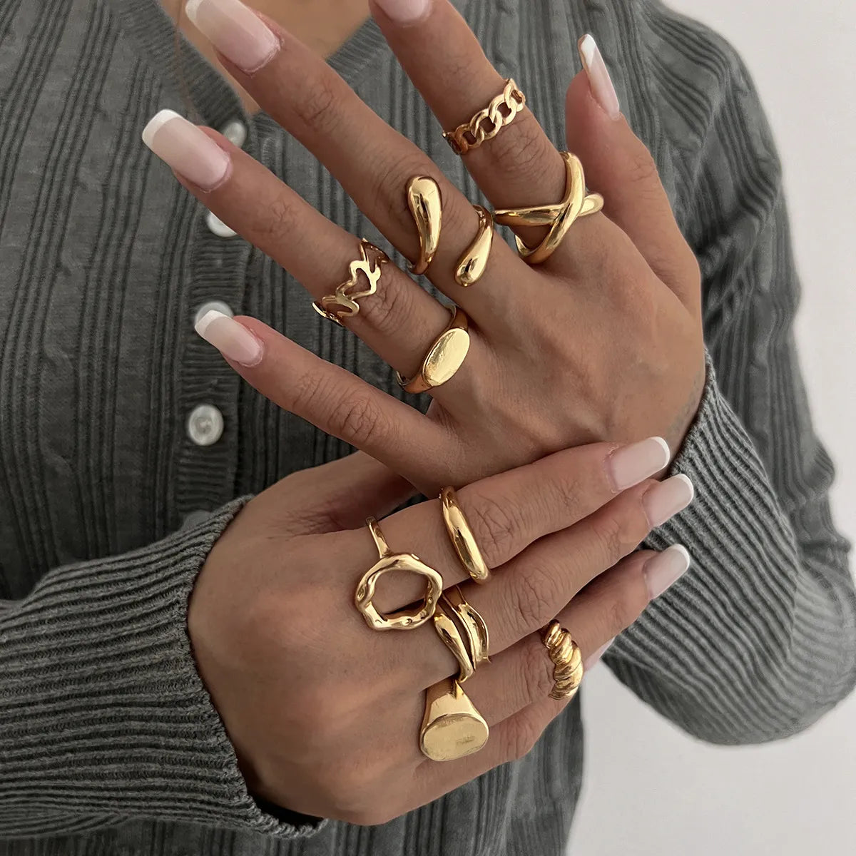10-Piece Alloy Geometric Rings free shipping -Oh Em Gee Boutique