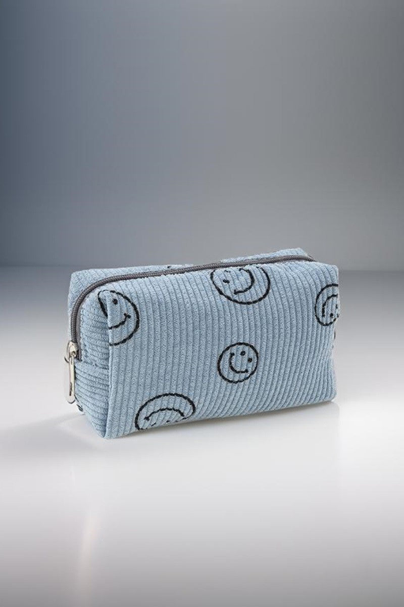 Zenana Smiley Face Corduroy Cosmetic Pouch free shipping -Oh Em Gee Boutique