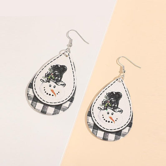 Snowman PU Leather Dangle Earrings free shipping -Oh Em Gee Boutique