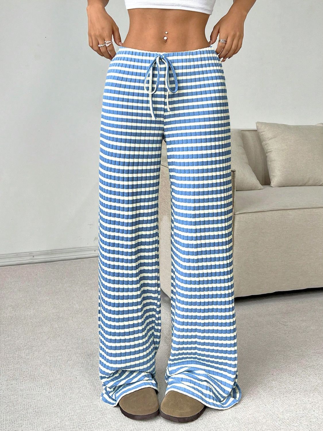 Tied Striped Wide Leg Pants free shipping -Oh Em Gee Boutique