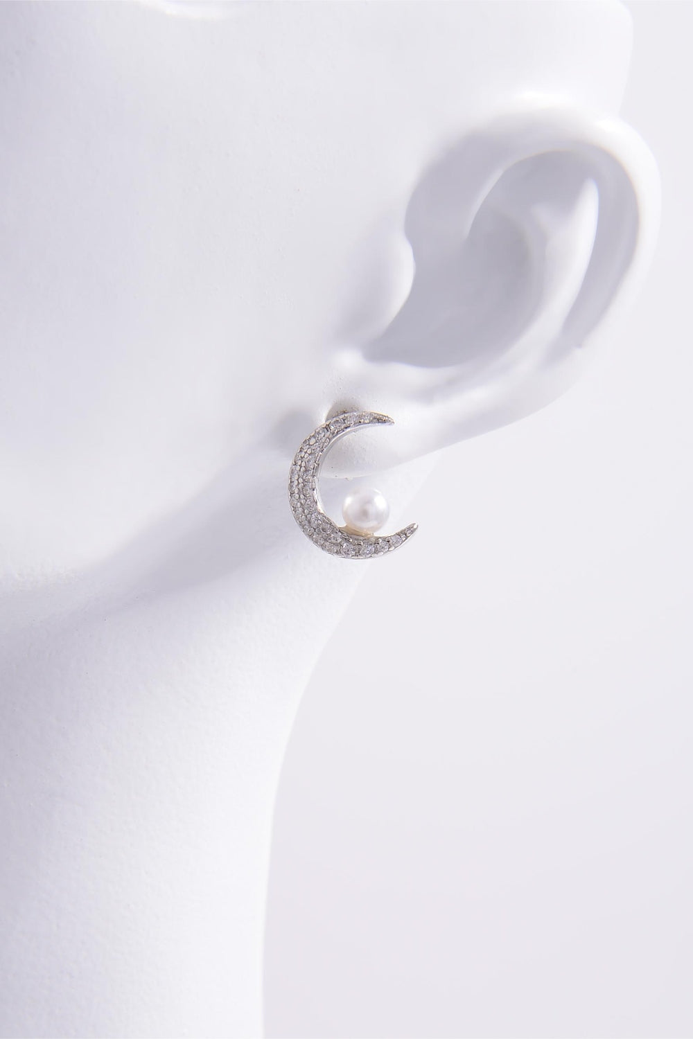 925 Sterling Silver Zircon Moon Shape Earrings free shipping -Oh Em Gee Boutique