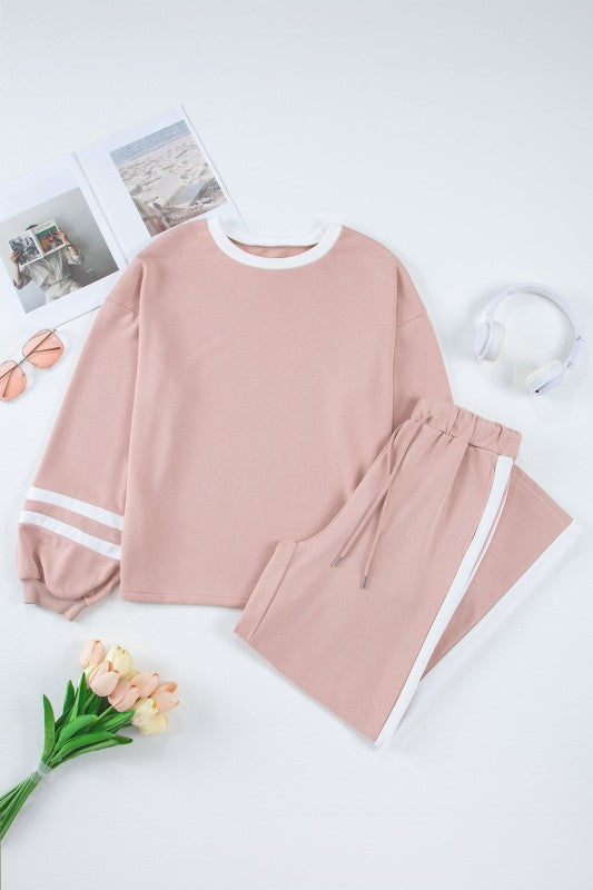 Varsity Stripe Patchwork Pullover and Pant Set free shipping -Oh Em Gee Boutique