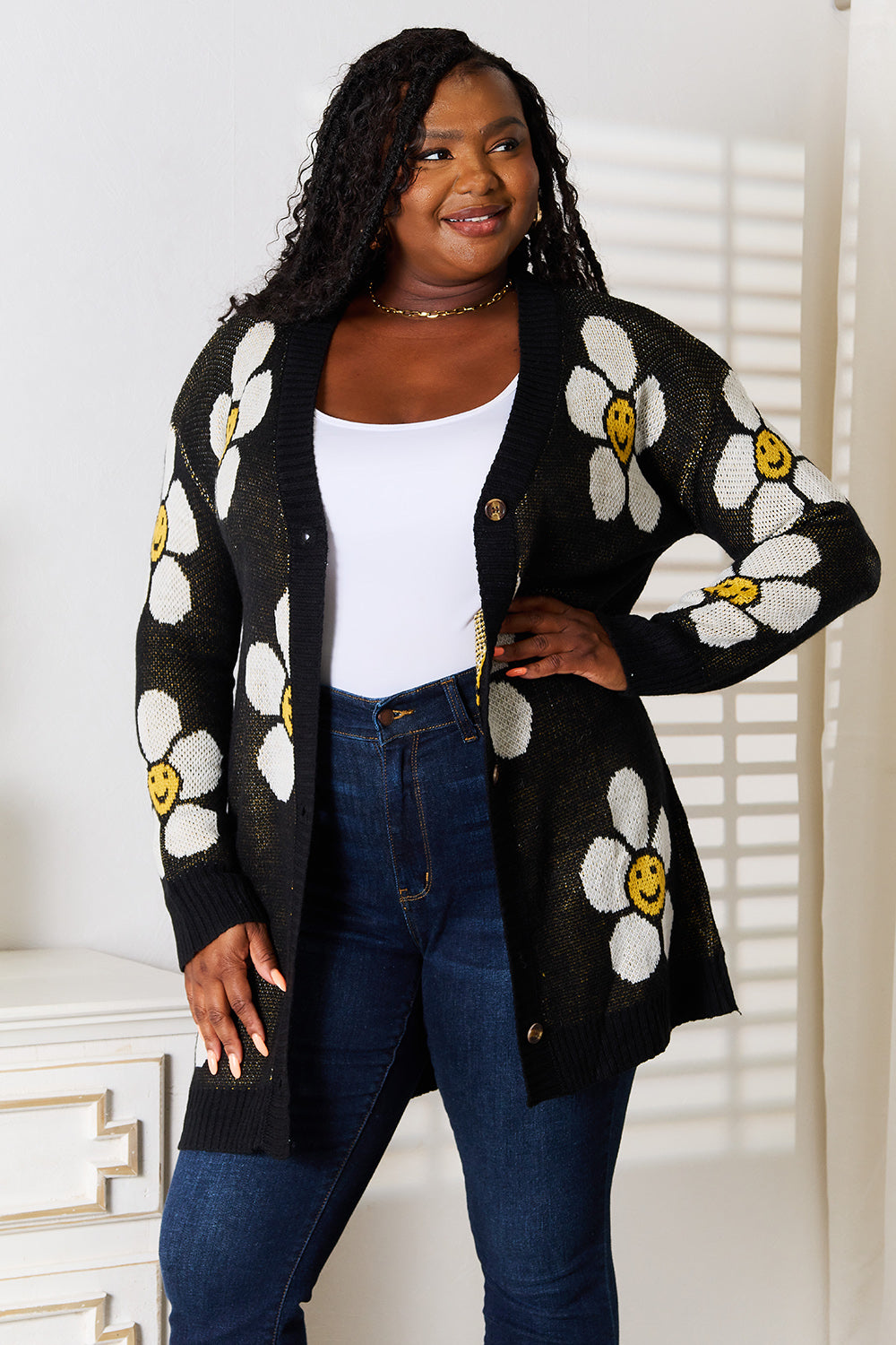 Perfee Floral Button Down Longline Cardigan free shipping -Oh Em Gee Boutique