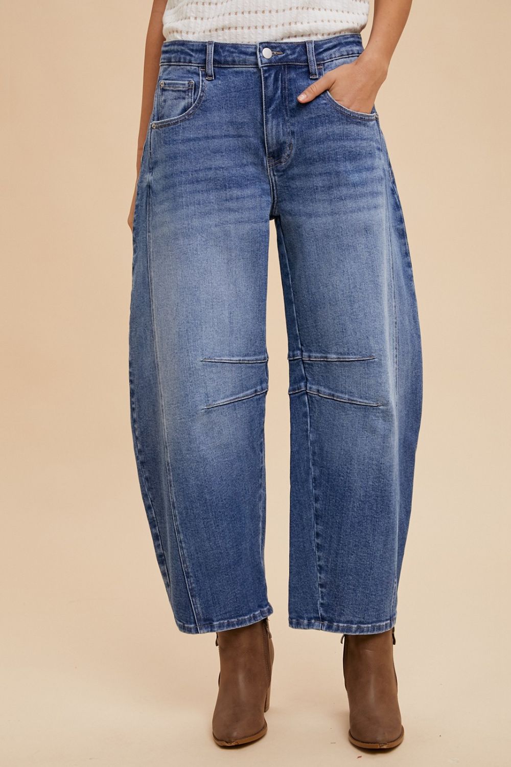 Annie Wear Mid Rise Barrel Leg Jeans with Pockets free shipping -Oh Em Gee Boutique