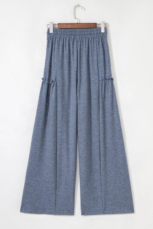 Solid Frilled Leg Drawstring Elastic Waist Pants free shipping -Oh Em Gee Boutique