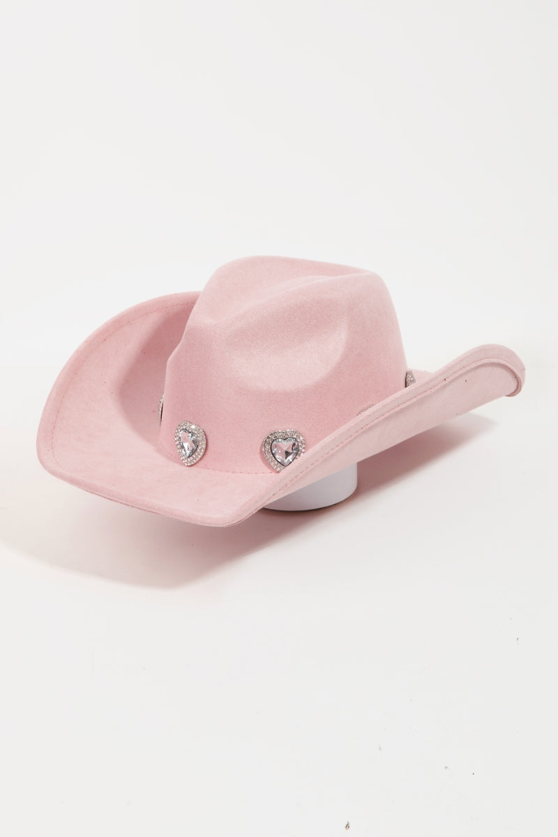 Fame Rhinestone Pave Heart Cowboy Hat free shipping -Oh Em Gee Boutique