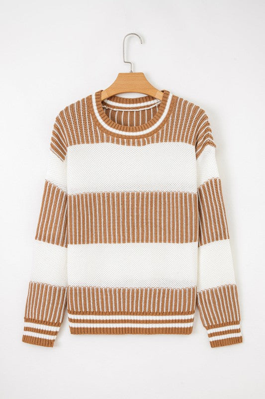 Stripe Patchwork Drop Shoulder Sweater free shipping -Oh Em Gee Boutique