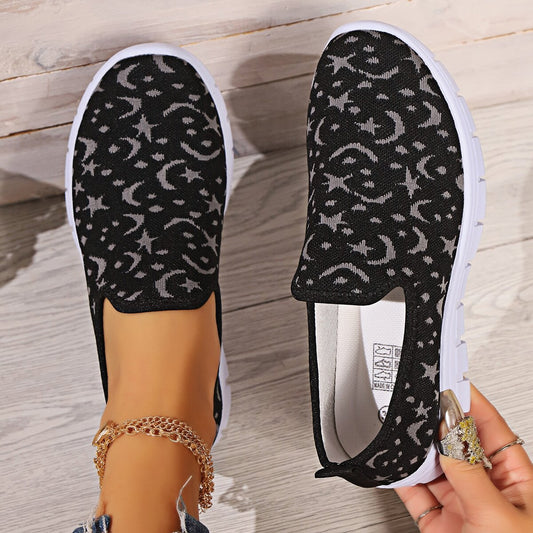 Star & Moon Pattern Flat Loafers free shipping -Oh Em Gee Boutique