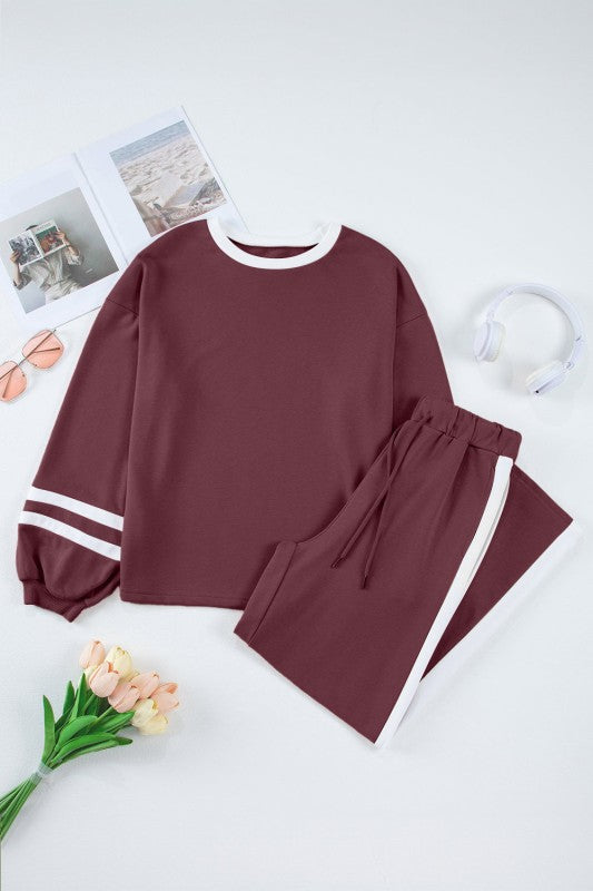 Varsity Stripe Patchwork Pullover and Pant Set free shipping -Oh Em Gee Boutique