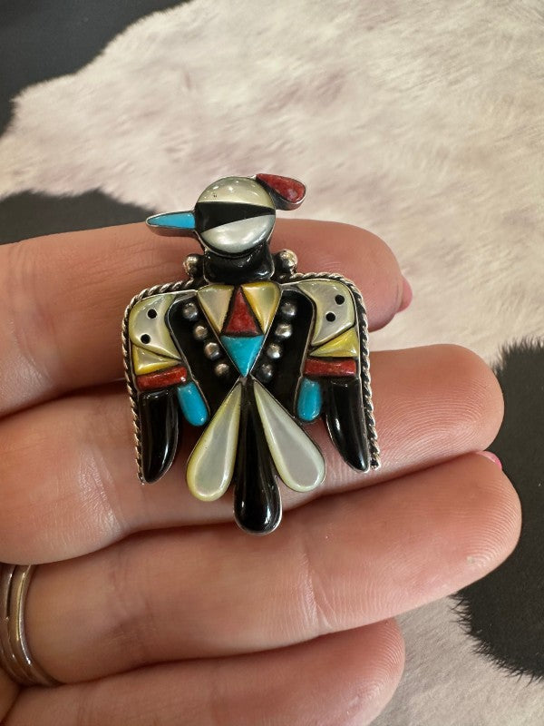 Handmade Sterling Silver & Multi Stone Inlay Thunderbird free shipping -Oh Em Gee Boutique