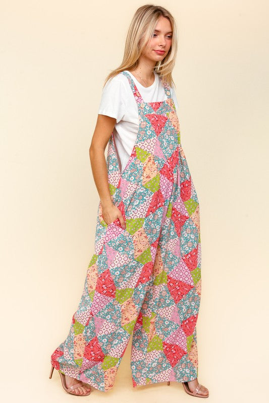 Haptics Full Size Printed Wide Leg Overalls with Side Pockets free shipping -Oh Em Gee Boutique