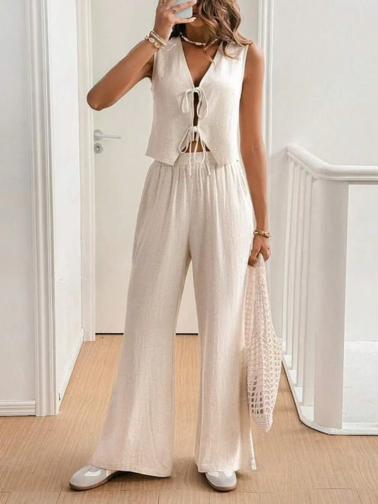 V Neck Sleeveless Top and Pants Set free shipping -Oh Em Gee Boutique