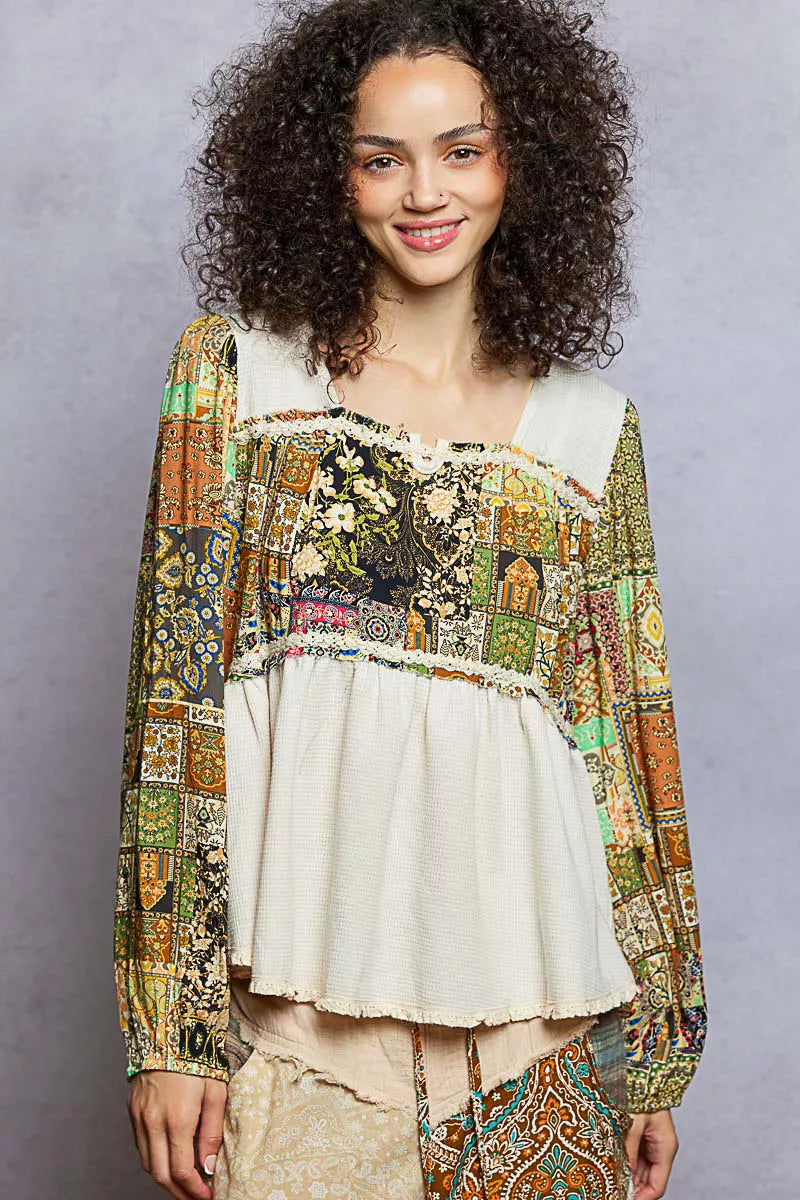 POL Balloon Sleeve Peplum Blouse with Trim Detail free shipping -Oh Em Gee Boutique