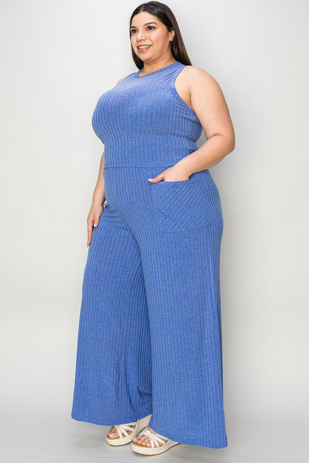 Basic Bae Full Size Ribbed Tank and Wide Leg Pants Set free shipping -Oh Em Gee Boutique