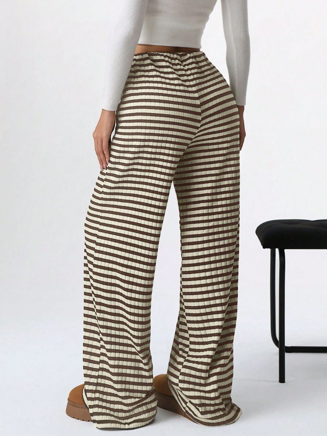 Tied Striped Wide Leg Pants free shipping -Oh Em Gee Boutique