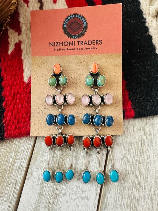 Navajo Multi Stone & Sterling Silver Chandelier Dangle Earrings free shipping -Oh Em Gee Boutique