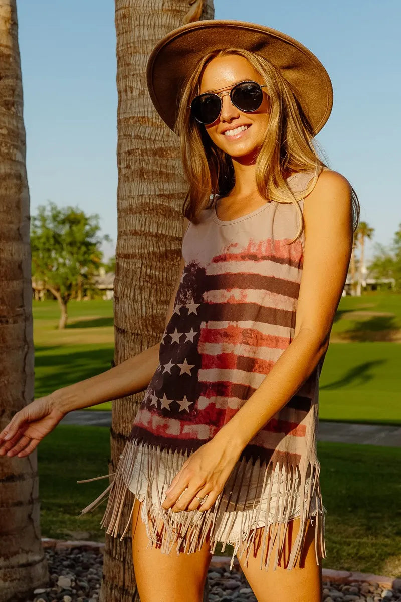 BiBi American Flag Print Knit Sleeveless Top free shipping -Oh Em Gee Boutique