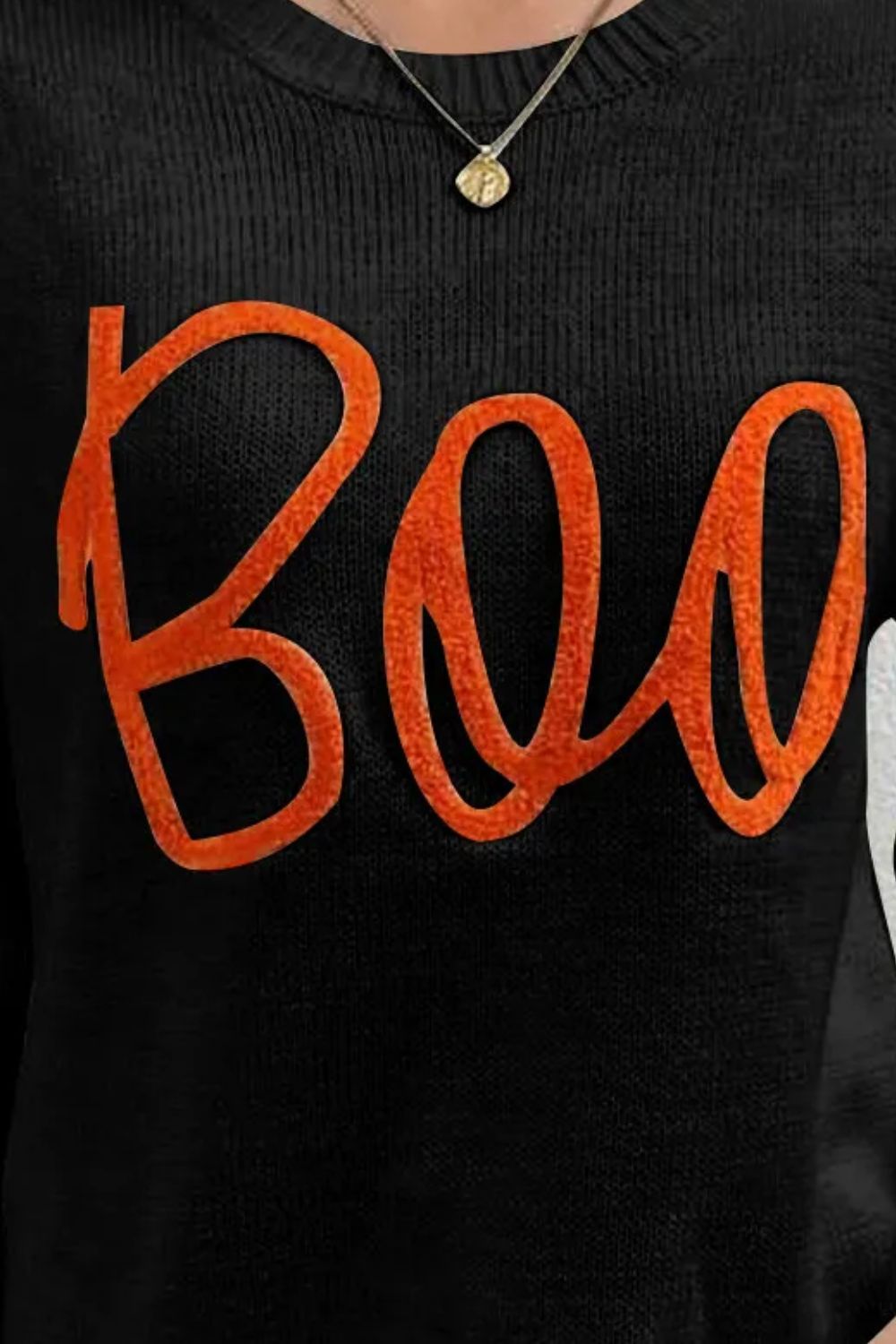 BOO Round Neck Long Sleeve Sweater free shipping -Oh Em Gee Boutique