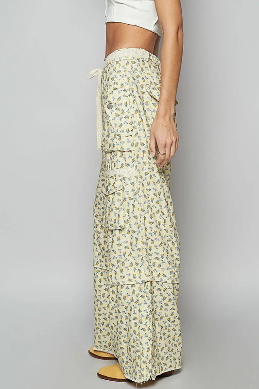 POL Floral Cargo Wide Leg Pants with Lace Drawstring free shipping -Oh Em Gee Boutique
