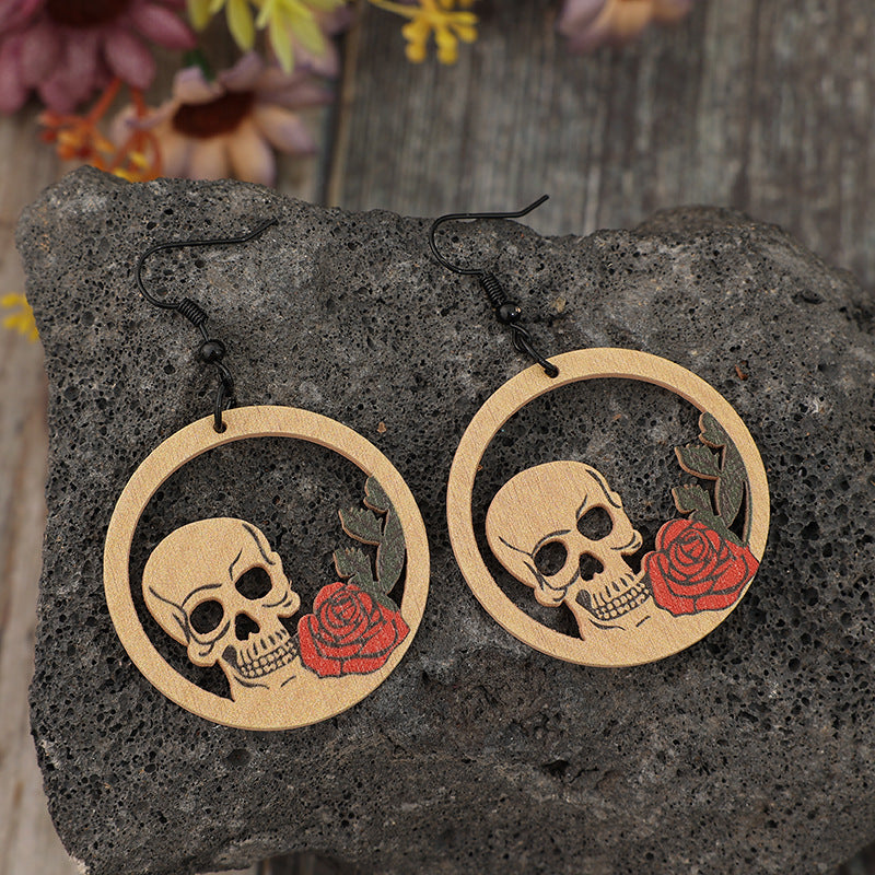 Wooden Cutout Skeleton Earrings free shipping -Oh Em Gee Boutique