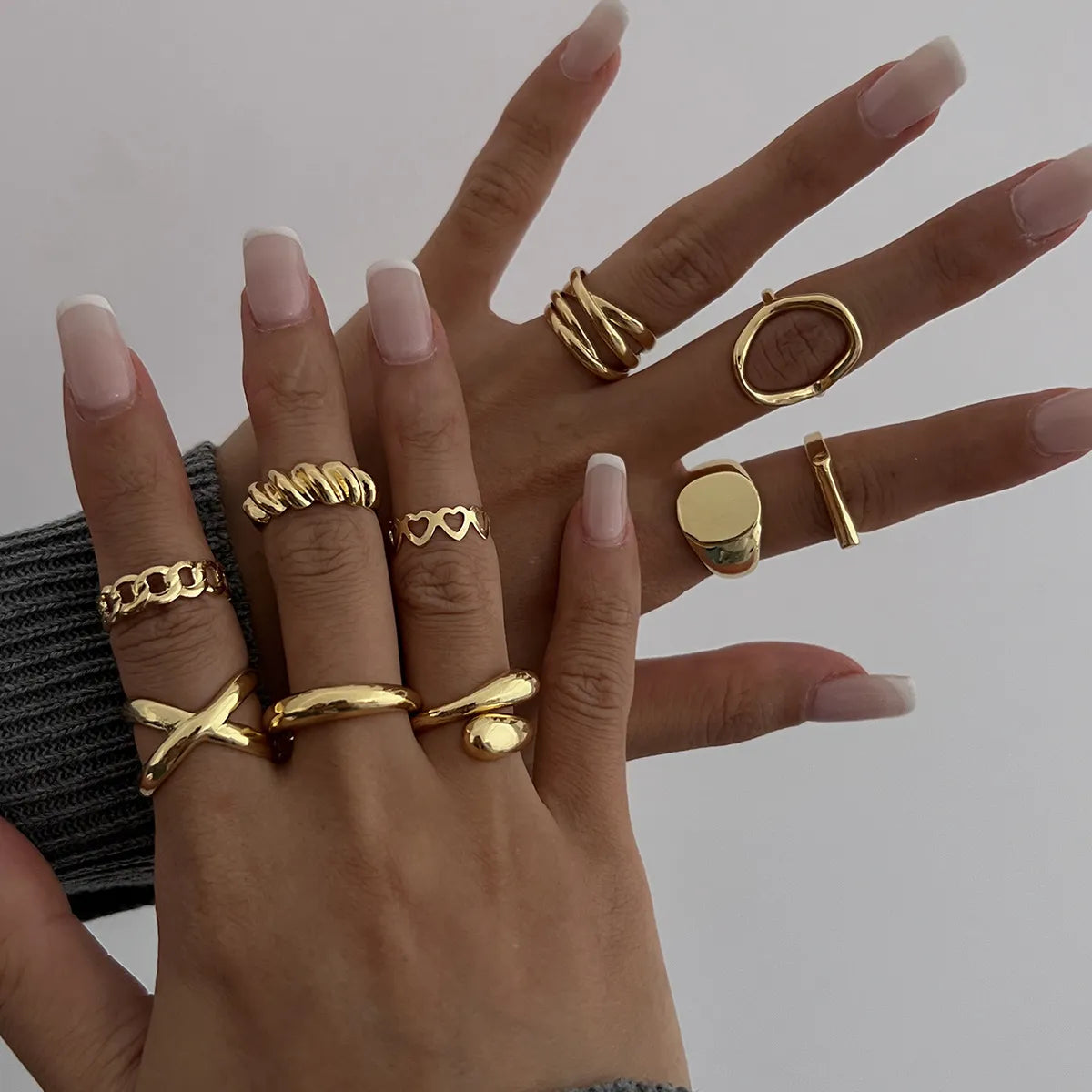 10-Piece Alloy Geometric Rings free shipping -Oh Em Gee Boutique