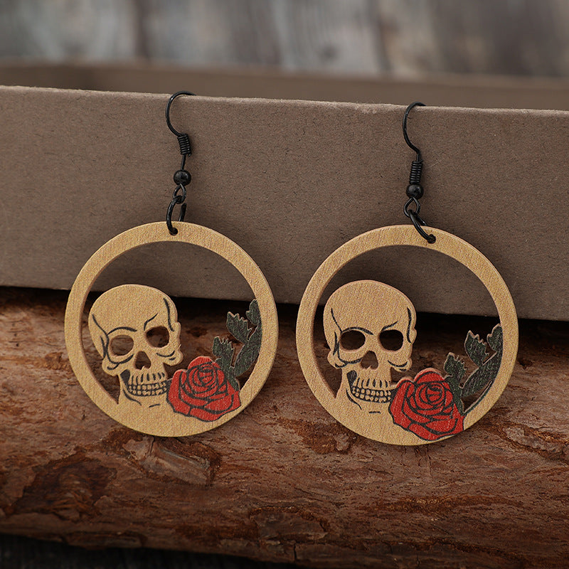 Wooden Cutout Skeleton Earrings free shipping -Oh Em Gee Boutique