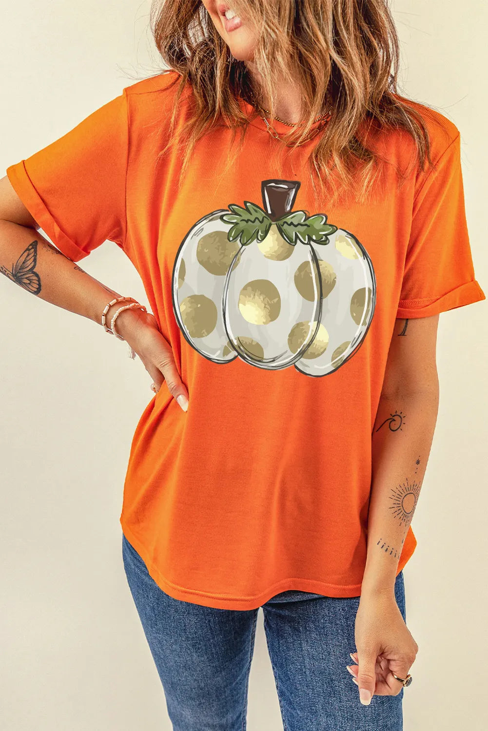 Pumpkin Graphic Round Neck Short Sleeve T-Shirt free shipping -Oh Em Gee Boutique