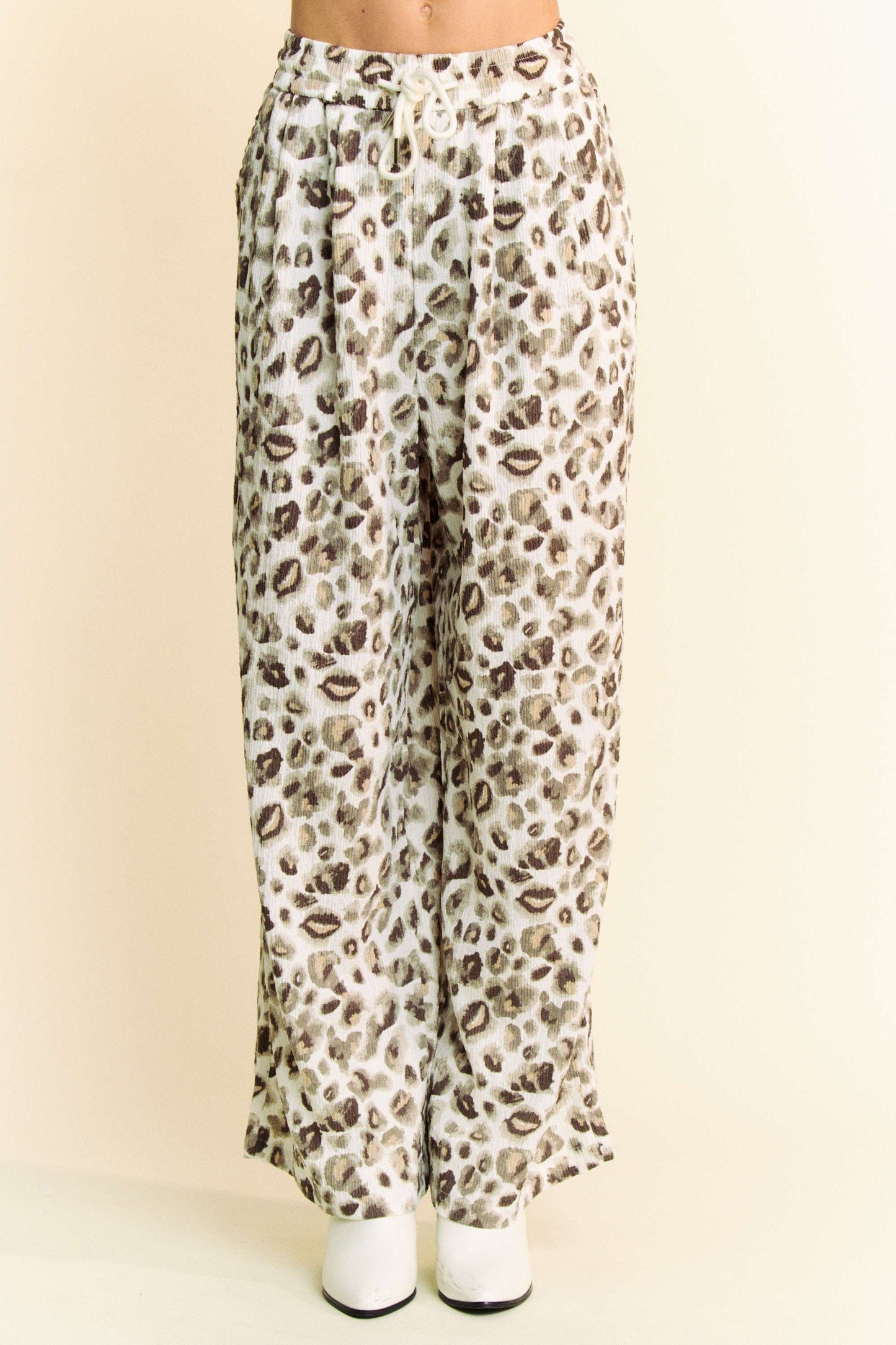 Davi & Dani Drawstring Leopard Wide Leg Pants free shipping -Oh Em Gee Boutique