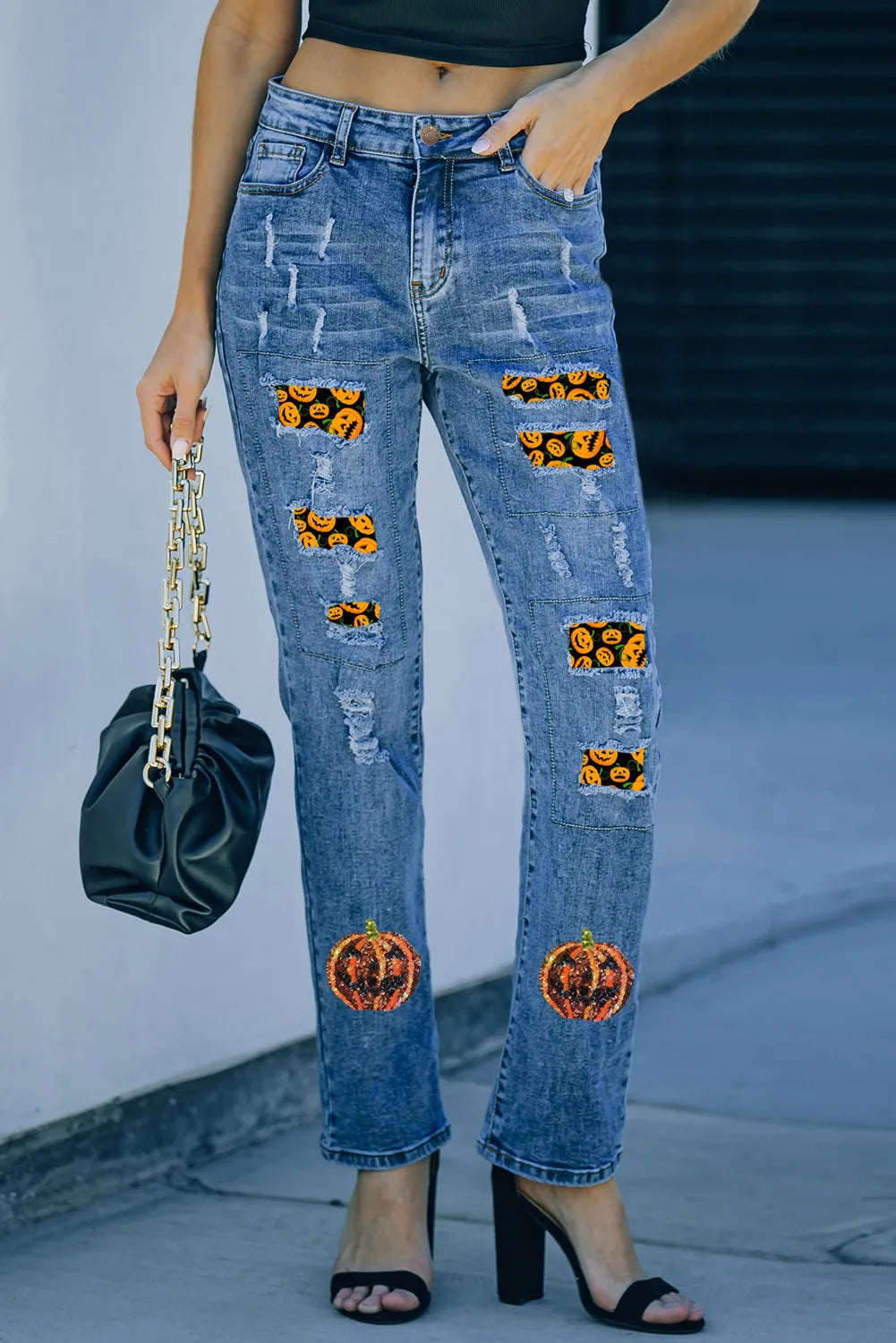 Pumpkin Distressed Straight Jeans free shipping -Oh Em Gee Boutique