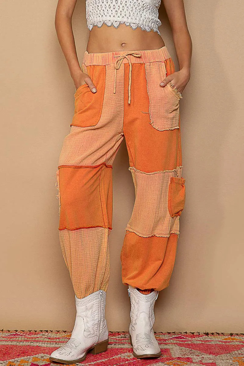 POL Drawstring Pocketed Contrast Jogger Pants free shipping -Oh Em Gee Boutique
