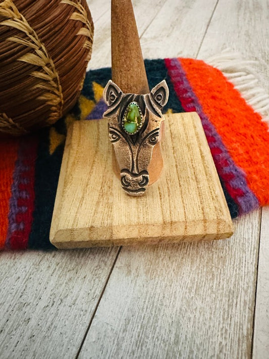 Navajo Turquoise & Sterling Silver Adjustable Horse Ring free shipping -Oh Em Gee Boutique