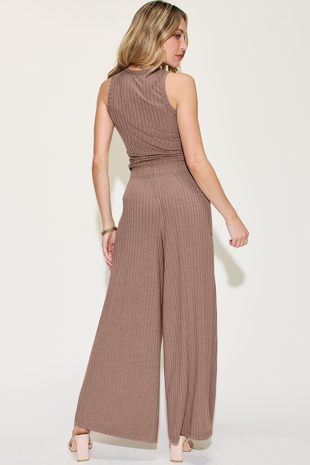 Basic Bae Full Size Ribbed Tank and Wide Leg Pants Set free shipping -Oh Em Gee Boutique