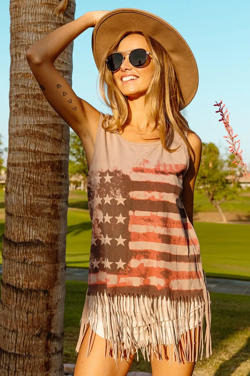 BiBi American Flag Print Knit Sleeveless Top free shipping -Oh Em Gee Boutique