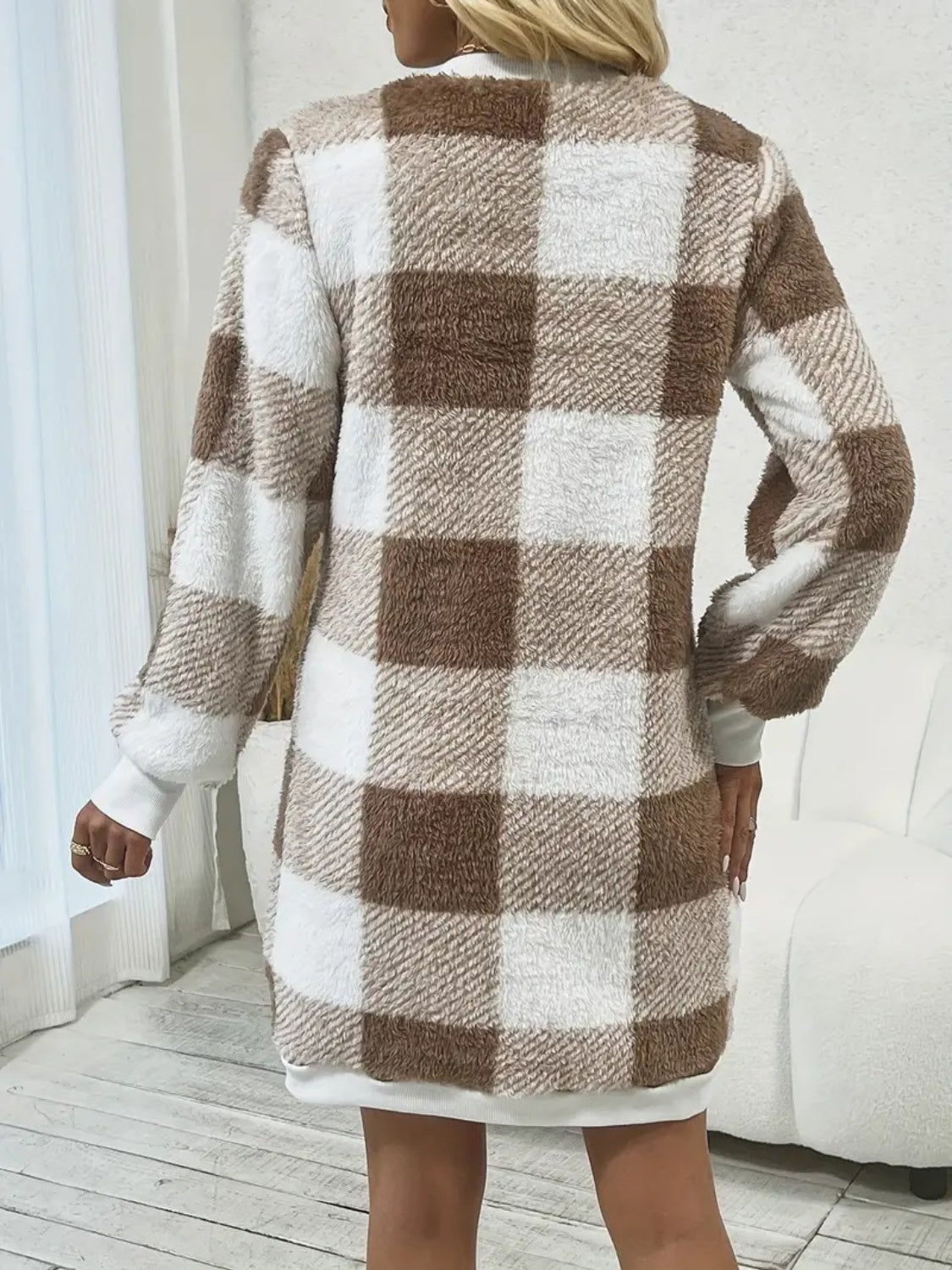 Plaid V-Neck Long Sleeve Dress free shipping -Oh Em Gee Boutique