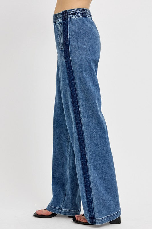 RISEN Full Size Elastic Waist Wide Leg Jeans Plus Size free shipping -Oh Em Gee Boutique