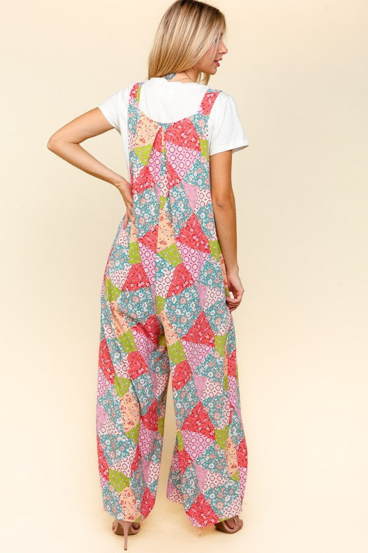 Haptics Full Size Printed Wide Leg Overalls with Side Pockets free shipping -Oh Em Gee Boutique