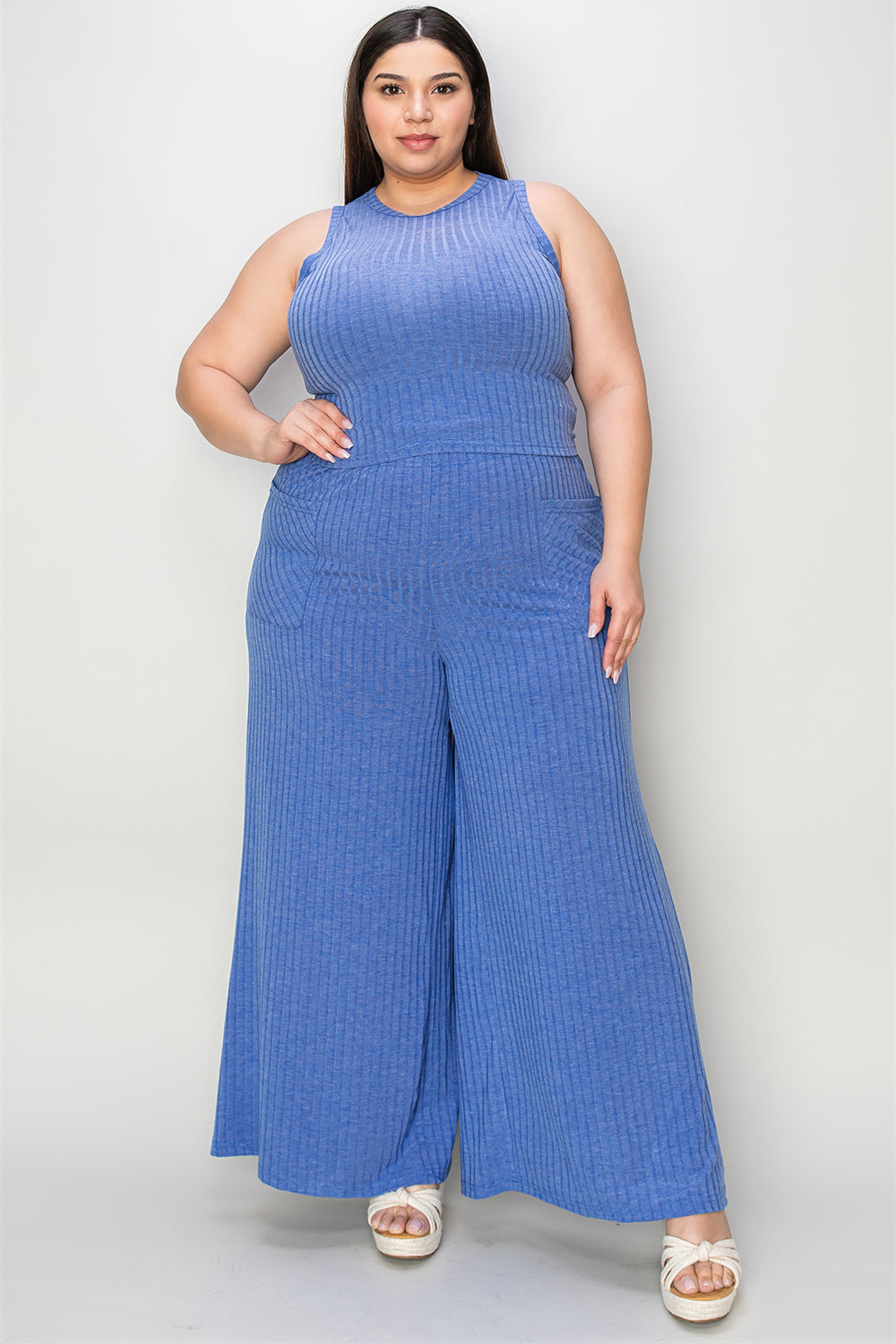 Basic Bae Full Size Ribbed Tank and Wide Leg Pants Set free shipping -Oh Em Gee Boutique