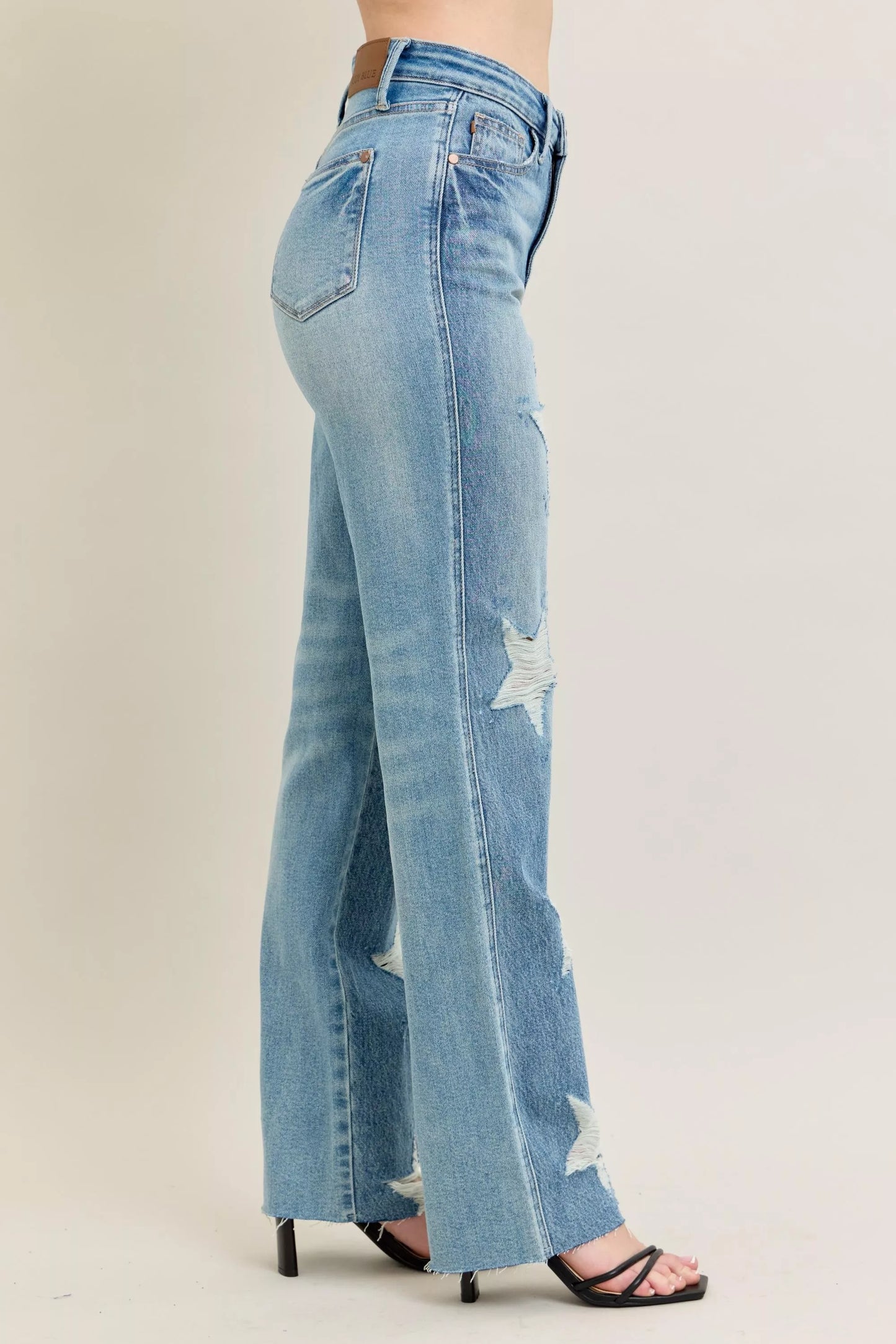 Judy Blue Full Size High Waist  Rigid Magic Star Shaped Destroy 90's Straight Jeans Plus Size free shipping -Oh Em Gee Boutique