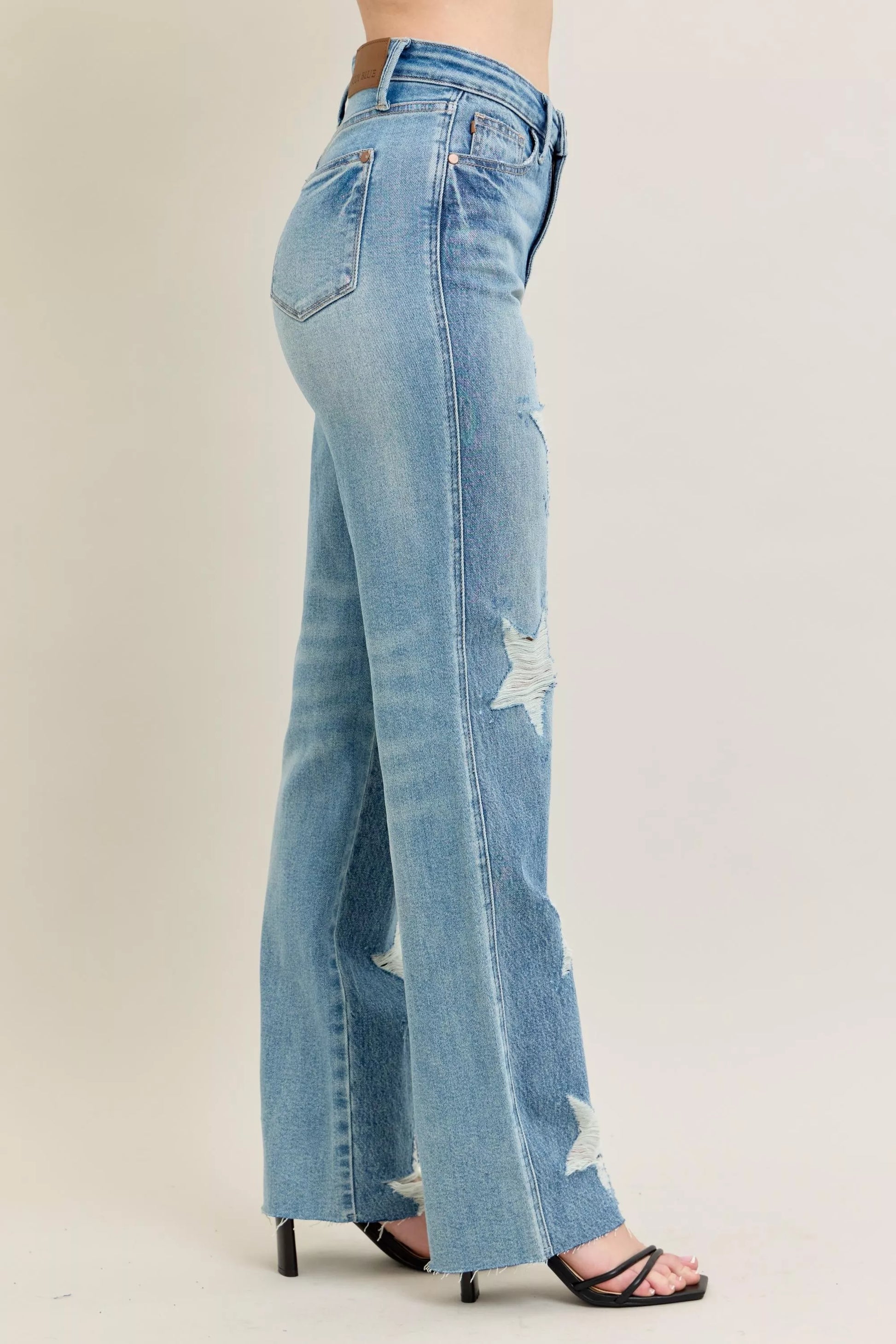 Judy Blue Full Size High Waist  Rigid Magic Star Shaped Destroy 90's Straight Jeans Plus Size free shipping -Oh Em Gee Boutique