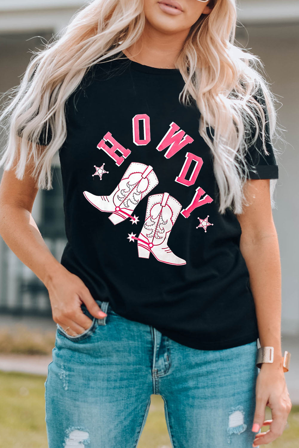 HOWDY Cowboy Boots Graphic Tee free shipping -Oh Em Gee Boutique