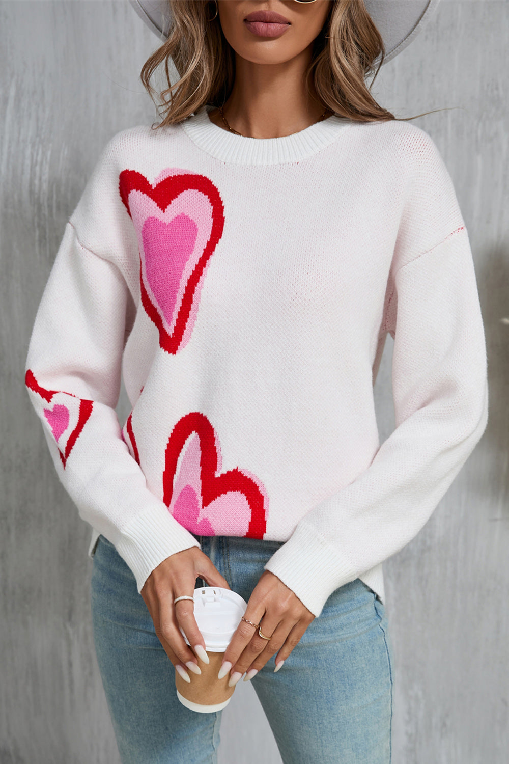 Angel Wings Heart Round Neck Long Sleeve Sweater free shipping -Oh Em Gee Boutique