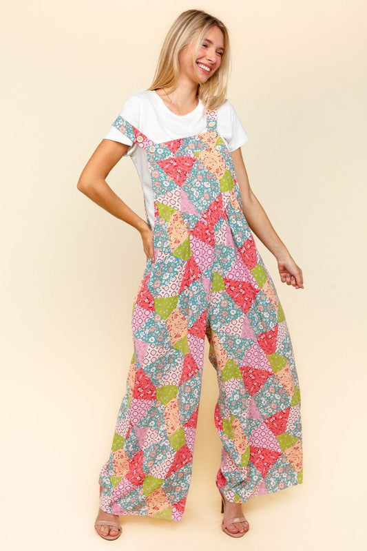 Haptics Full Size Printed Wide Leg Overalls with Side Pockets free shipping -Oh Em Gee Boutique